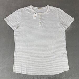 Marine Layer Cotton Slub Henley Shirt Mens Medium White Gray Striped $52 New NWT